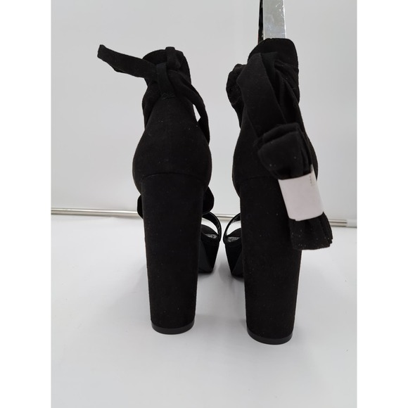 NWOB Dream Pairs Black Suede 5.5" High block heel ankle wrap dressy sandals 6 - Picture 5 of 9